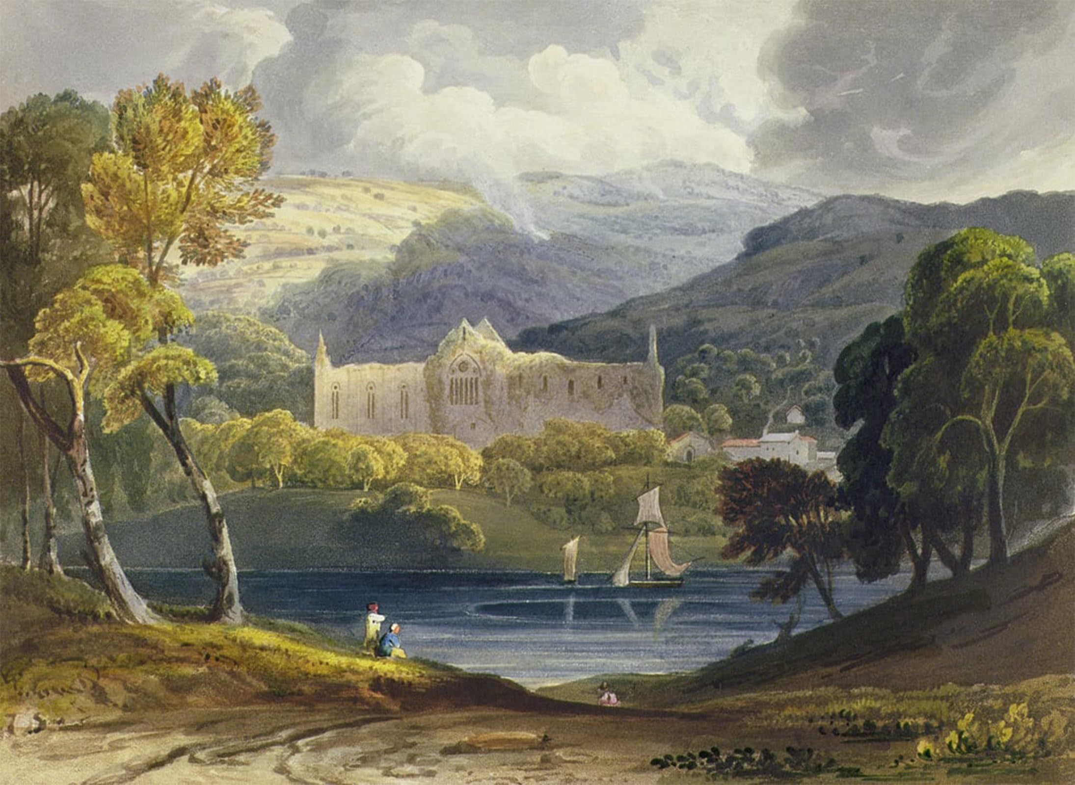 ARTXLXXBN Famous Prints Artwork Pictures Poster Painting Art North View of Tintern Abbey by Vandyke Copley Fielding Artwork Landscape Pictures for Home Decor 60x90cm