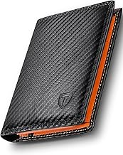 Men's Carbon Fibre Leather Wallet with RFID Blocker, 13 Credit Card Slots, 1 Large Coin Pocket, 2 Note Compartments, Spacious Wallet Gift, black / orange, Minimalist