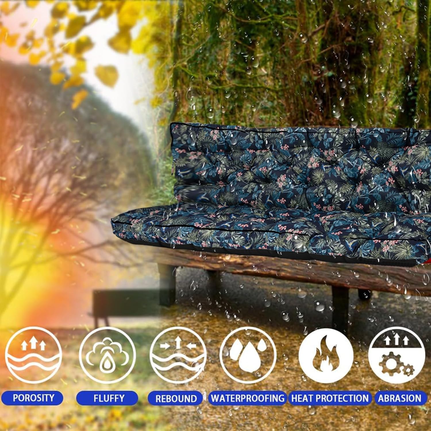 Porch Swing Cushions, Three Seat Swing Replacement Cushions Outdoor Bench Cushion with Ties Backrest Folding Waterproof Bench Cushion for Outdoor Patio Cushion (Hummingbird, 40 x 55 in Thicken)