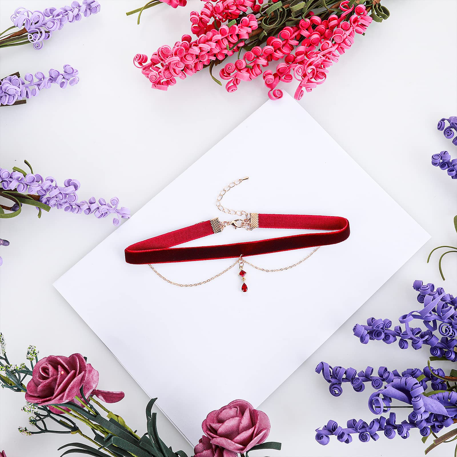 Czerwony aksamitny choker, naszyjnik dla kobiet, gotycki, w stylu vintage, wiktoriański, biżuteria, prezent, dla panny młodej, w stylu wampirzycy, akcesoria dla kobiet, Bez kamieni szlachetnych