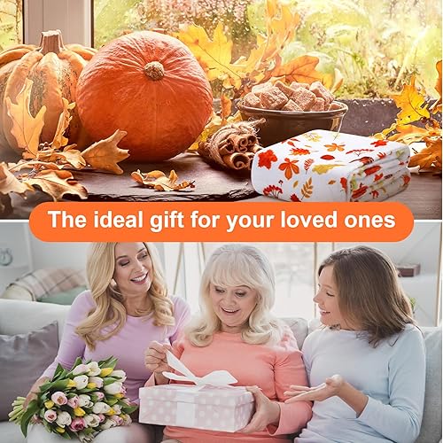Miniatura 6 de 4 mantas de otoño, suaves y cálidas, decoración de otoño con hojas de arce, hojas de otoño y bayas, mullidas, ligeras, para el día de Acción de