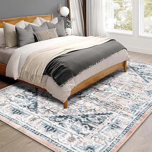 Miniatura 7 de Alfombra lavable a máquina, antideslizante, de 8 x 10, estilo bohemio, de gran área, resistente a las manchas, no desprende pelo, para dormitorio,