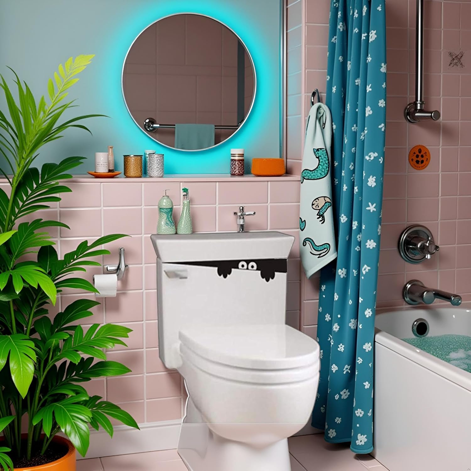 Blalck 3D Toilet Monster Funny Bathroom Seat Decor Removable Sticker Wall Art Decal Toilet Lid Decals