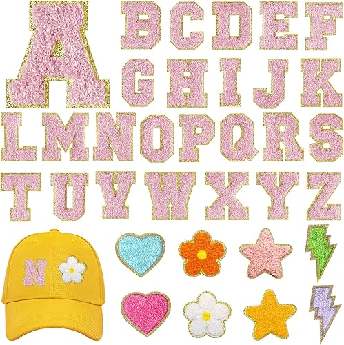 Miniatura 7 de MEEZY 34 parches de letras de felpilla autoadhesivas para planchar con letras A-Z con brillantina con bonito parche para coser para planchar y