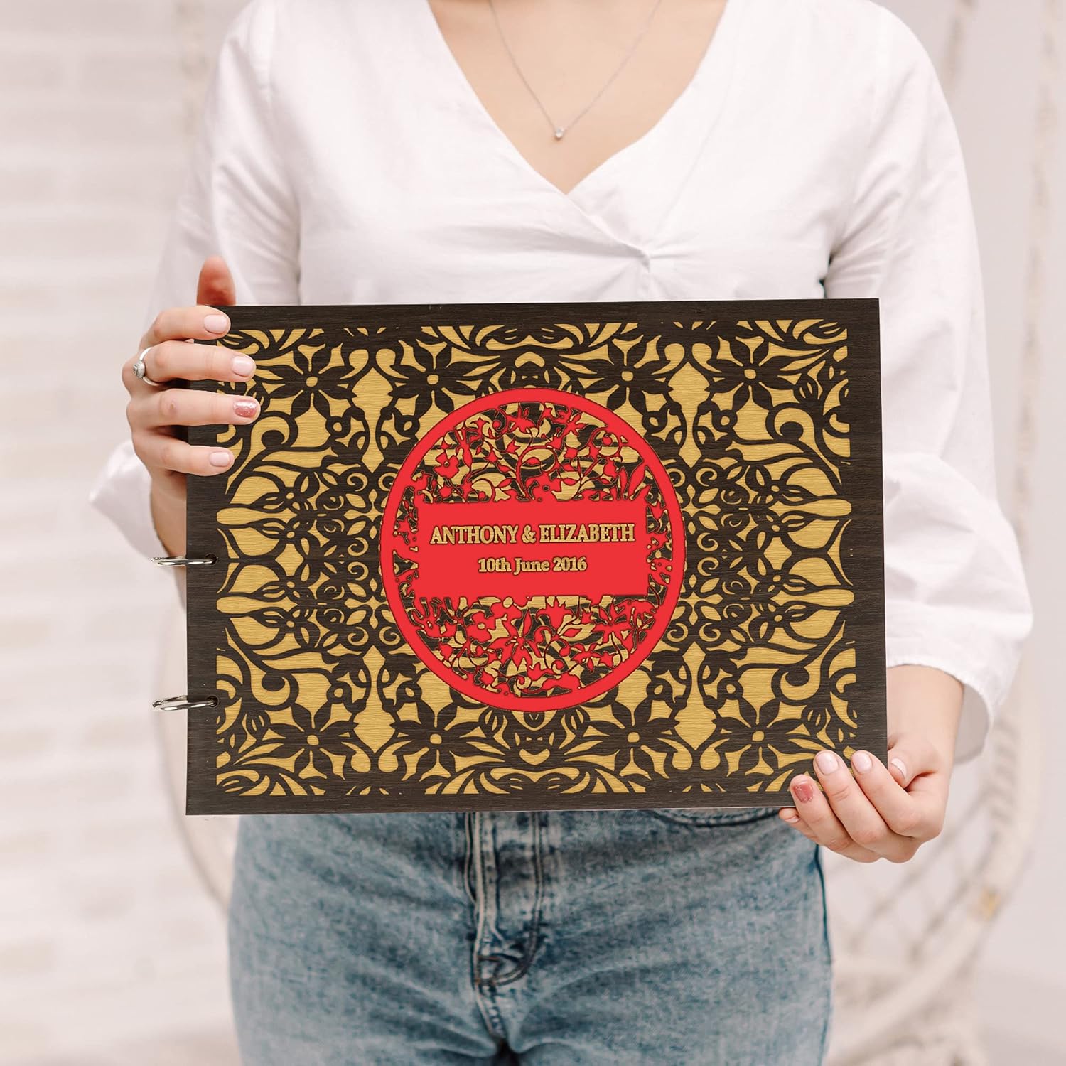 Darling Souvenir Personalized Engraved Laser Cut Wedding Guest Book Wooden Cover Sign-in Book Registry Guestbook Scrapbook-XY