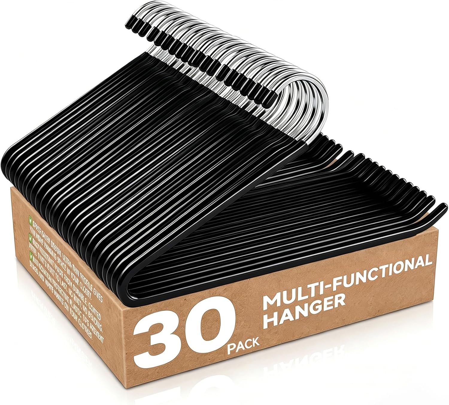 Open Ended Pants Hangers, 20 Pack Non Slip Metal Trouser Hangers, Space Saving Rubber Coated Hangers for Jeans, Slacks, Skirts, Black