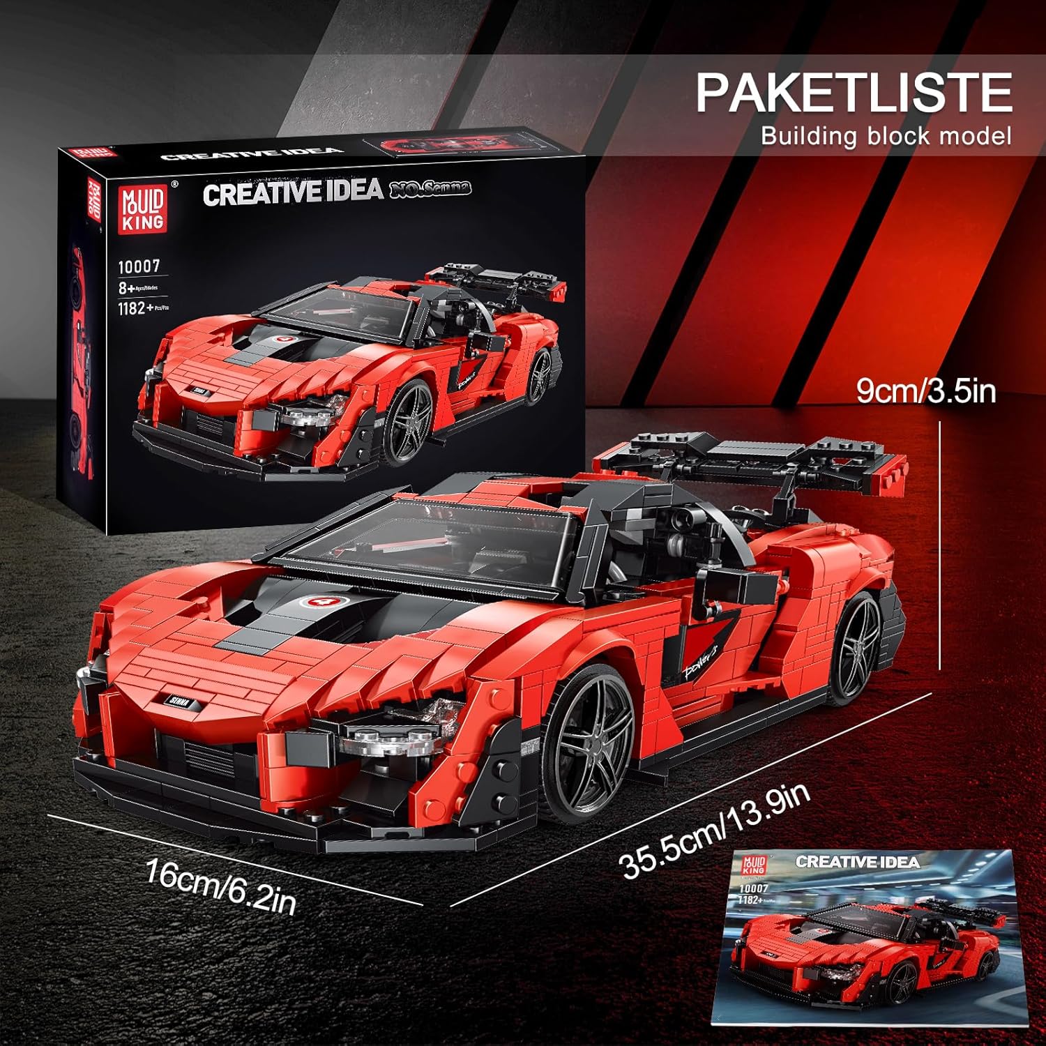 Mould King 10007 Super Car box with dimensions