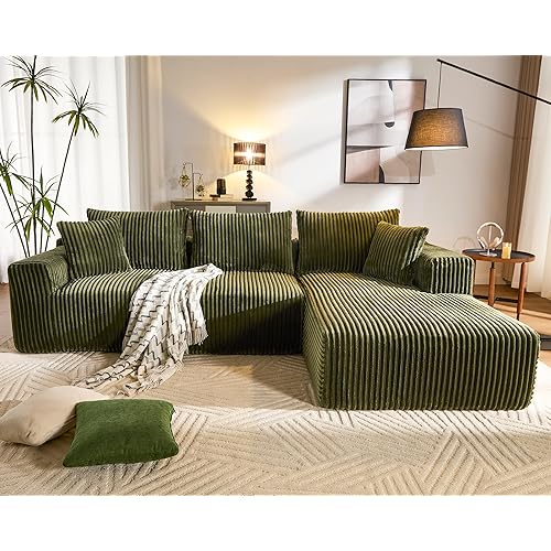 WorthFurni Cloud Modular Sofa Couch with L-Shape Chaise,Modern Sectional with Deep Seat, Upholstered Couches for Living Room Bedroom,No Assembly Required, Plush Corduroy Fabric 110.4"(Green)