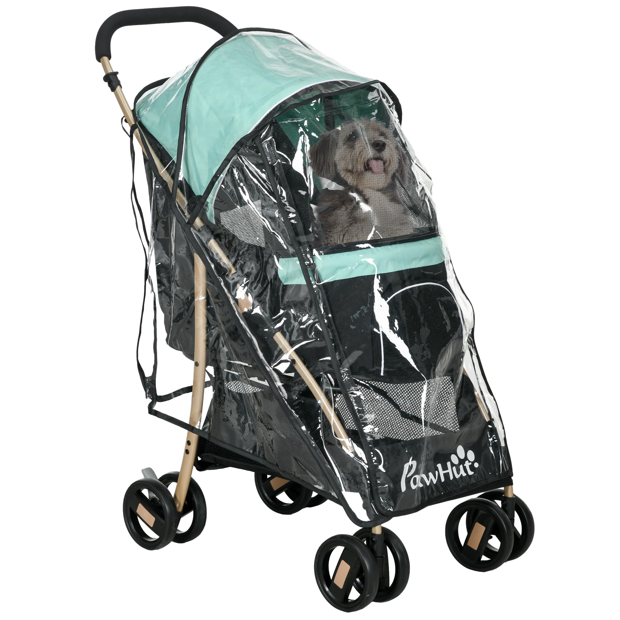 Sponsored Ad – PawHut Dog Stroller with Rain Cover, Foldable Dog Pram, 4 Wheels Pet Pushchair with Safety Leashes, for Small, Miniature Dogs, Cats - Green