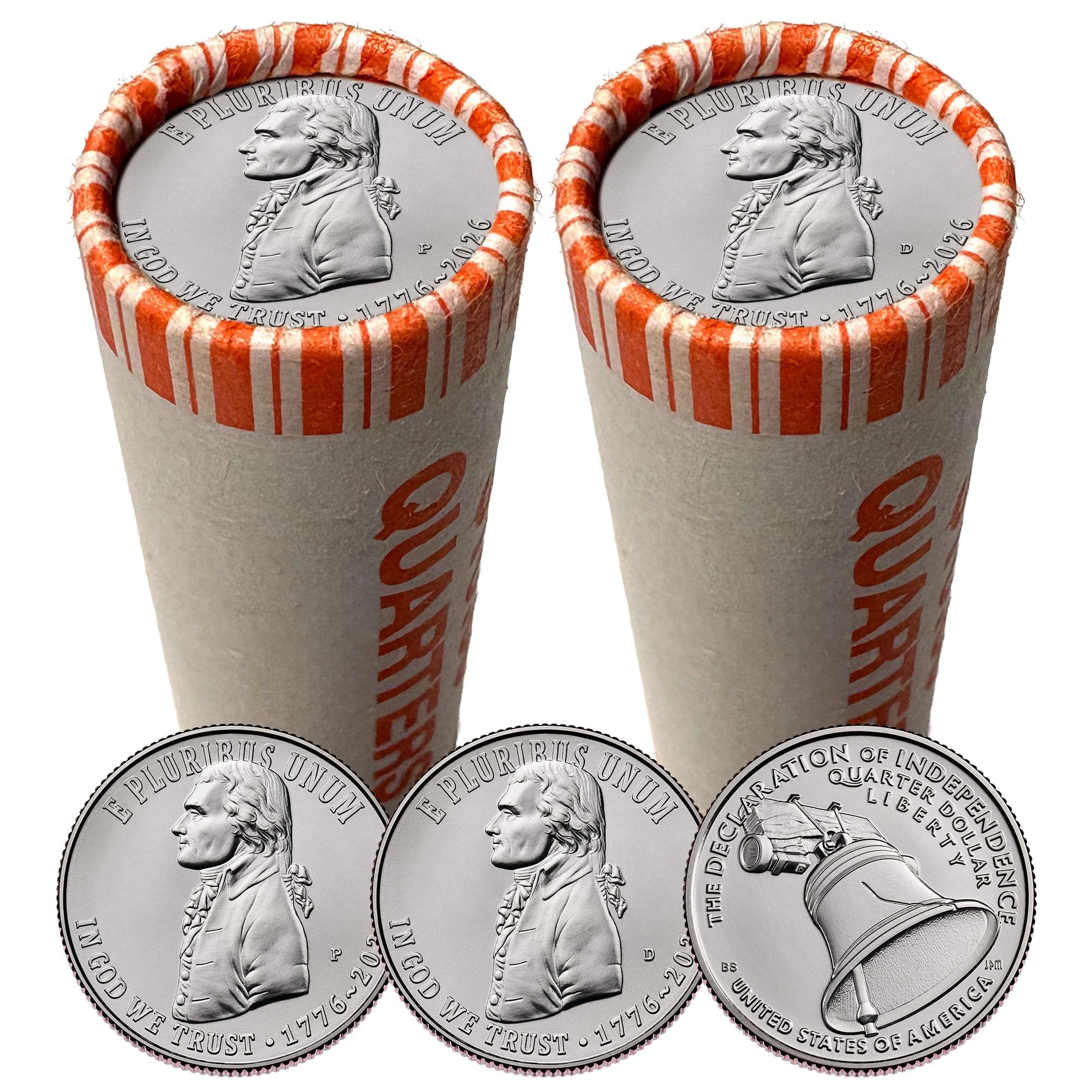 2026 Declaration of Independence Quarter 1776-2026 America 250th Anniversary 1-Year Issue Uncirculated Quarter Rolls P&D Set - You Get Both Philadelphia & Denver Mint Coin Rolls