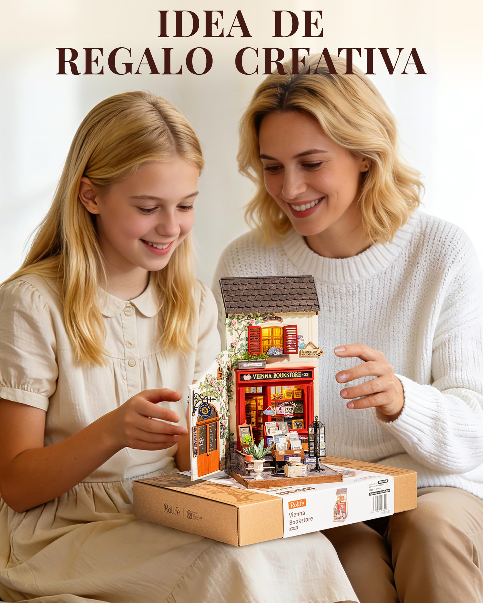 Rolife Maquetas Librería de Viena-290 Piezas DIY Miniature House Diorama, Casas Miniaturas para Montar Puzzle 3D Madera Book Nook para Adultos ¡Ningún Pegamento Necesario