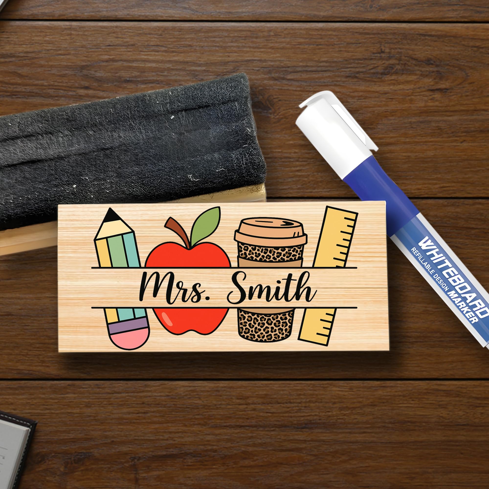 Personalized Teacher Chalkboard Eraser – Custom Wooden Eraser with Name for Blackboard & Whiteboard – Back to School Supplies, Classroom Must Haves,