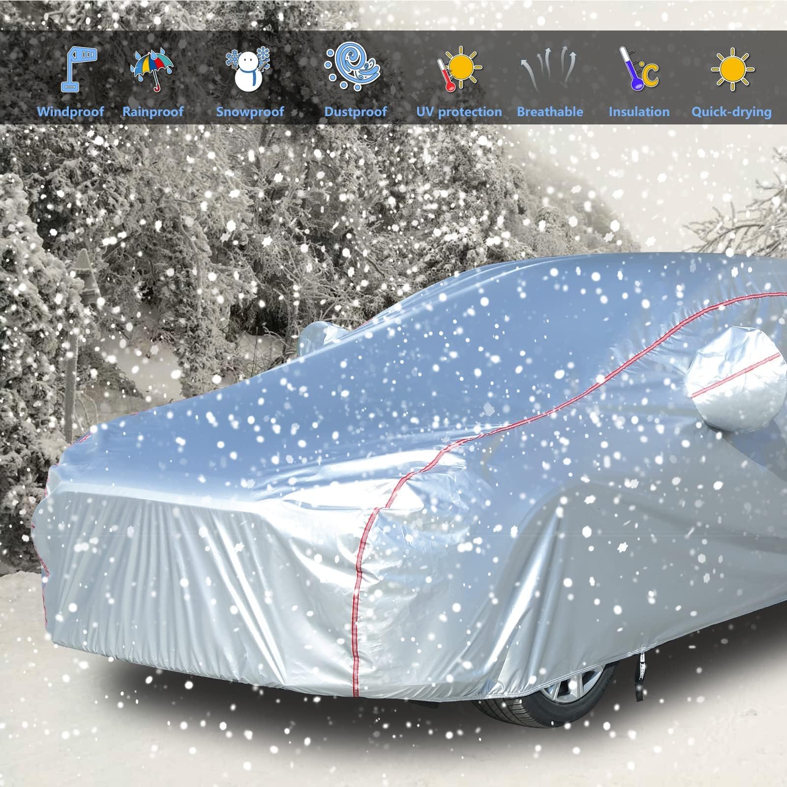 Tecoom Car Cover Waterproof All Weather Fit For Tesla Model 3 Toyota Corolla 2000-2023 Honda Civic 1991-2023 Kia — view 6