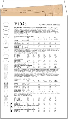 Miniatura 2 de Vogue Misses - Paquete de patrón de costura para tops y leggings de talle alto, código de diseño V1945, tallas XS-S-M-L-XL-XXL, multicolor
