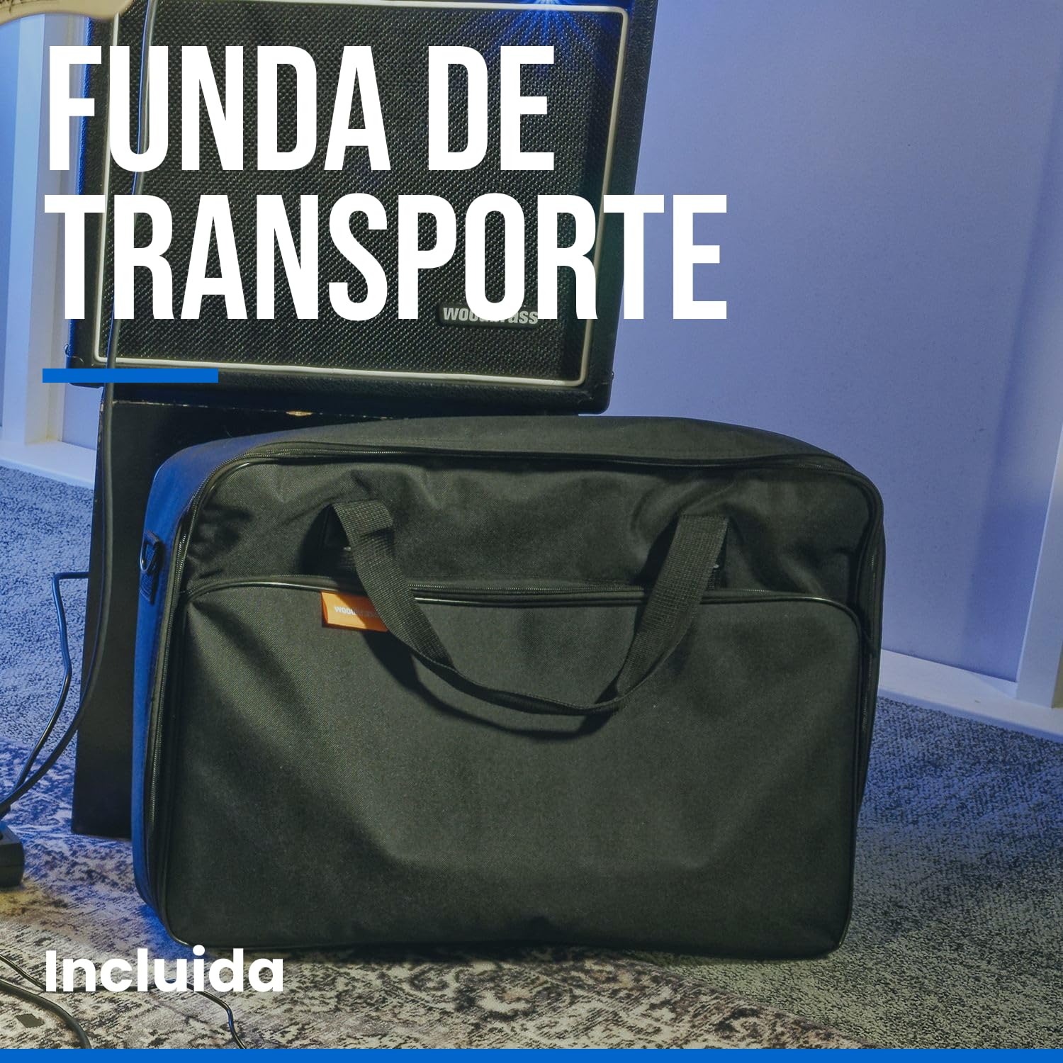 Woodbrass PB50-POWER - Pedalboard con funda de transporte acolchada, solución robusta y versátil para 10 pedales de efectos de guitarra y bajo: perfecto para el hogar, repetición y escena