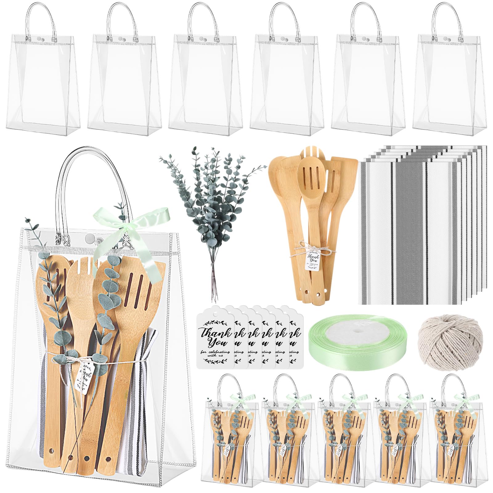 Mindsoft 68 Pcs Baby Shower Prizes for Game Player 6 Sets Baby Shower Winners Guest Gifts Bamboo Wooden Spoons Dishcloths Artificial Eucalyptus Stems