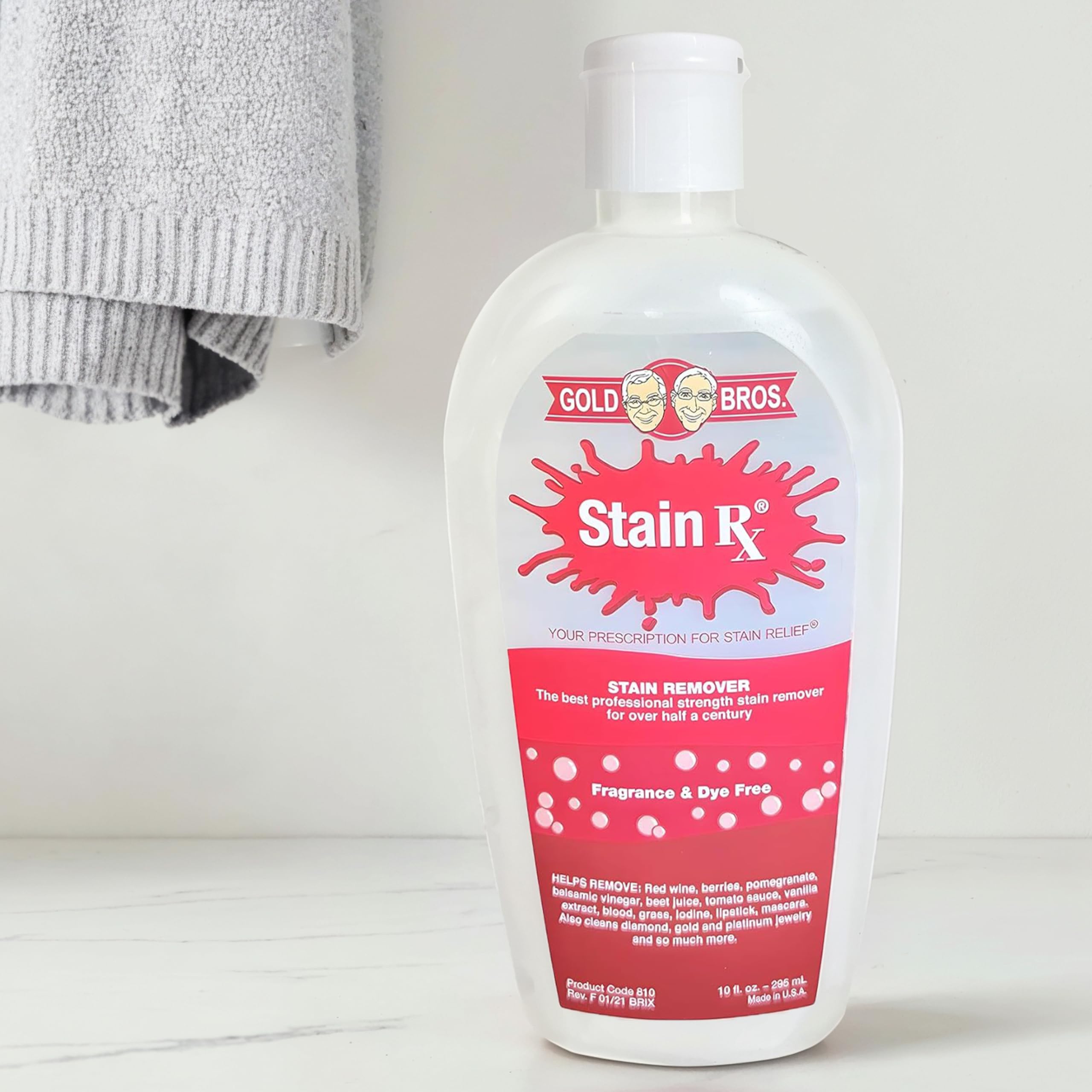 Stain Remover, Effectively Eliminates Stains from Wine, Berries & Blood on Fabrics, Carpets, Upholstery & Jewelry, Dye-Free, Free from Bleach, Peroxides & Phosphates, Made in USA, 10 oz