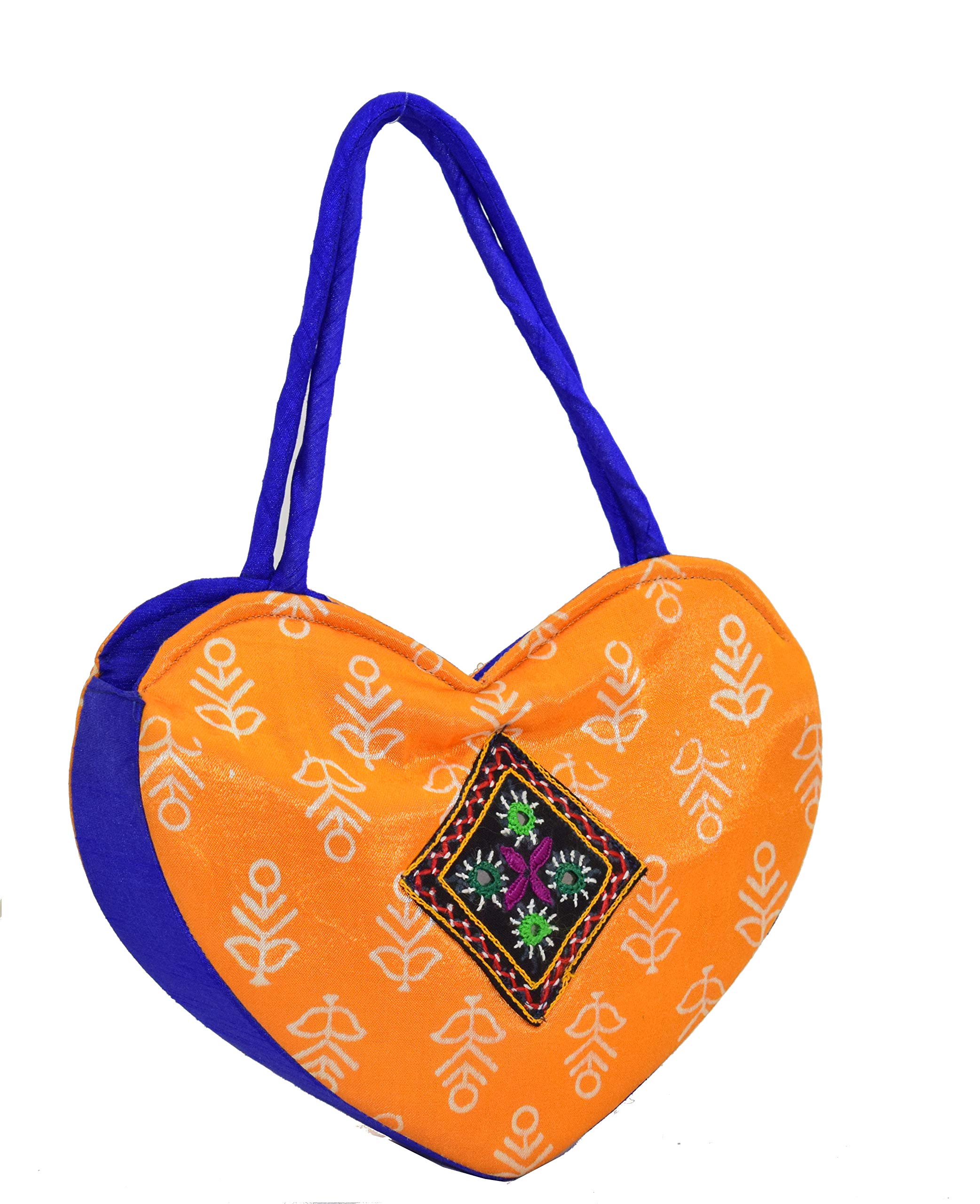 Ethnics of Kutch Hand Block Print Mashru Silk Purse For Women Yellow Blue - Image 2 thumbnail