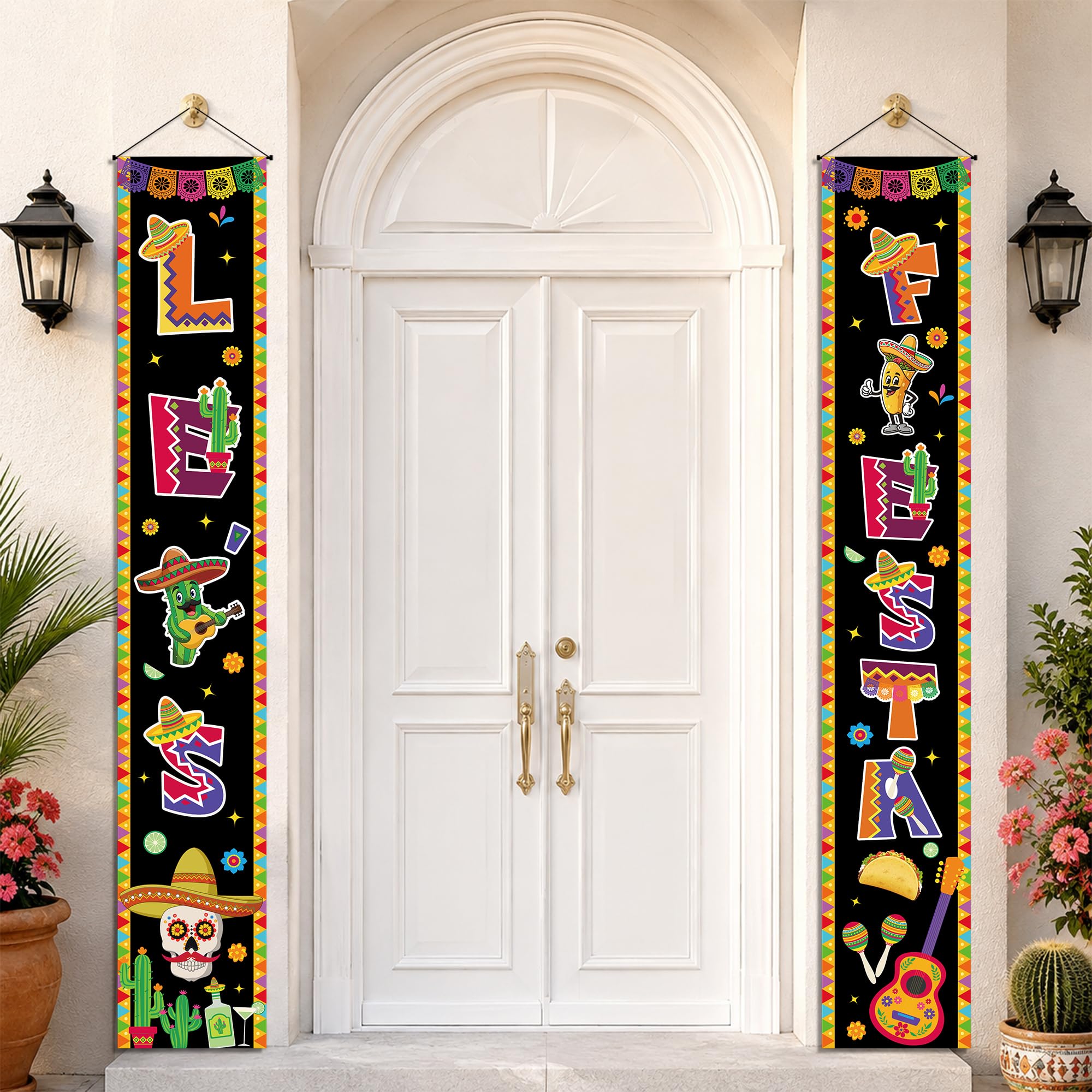 Mexican Party Decorations Door Banners - 2 Pcs Multicolor Cinco De Mayo Fiesta Party Decorations LETS FIESTA Banner for Day of the Dead indoor Outdoor Decoration Supplies(180 x 30cm)