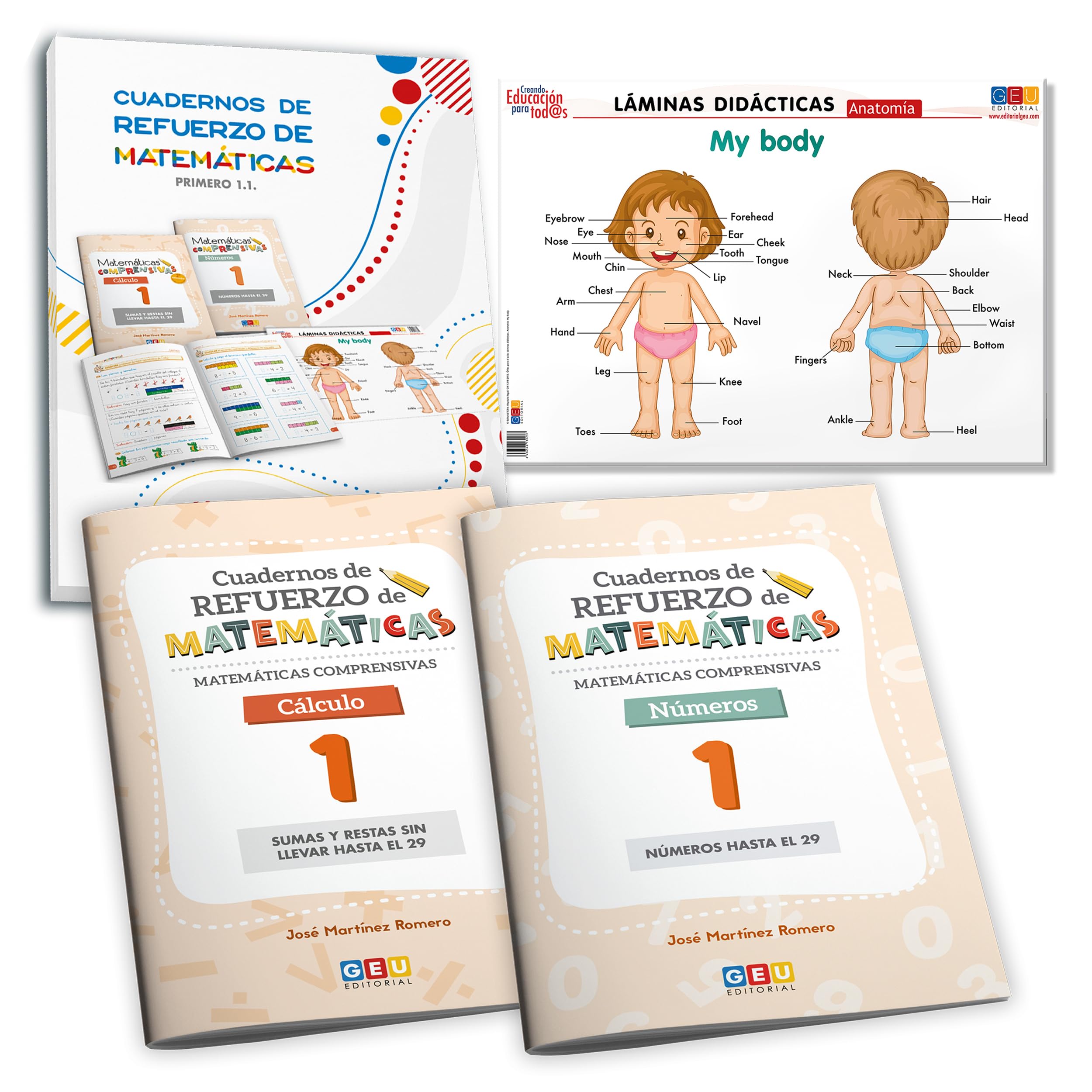 MATEMATICAS 1 PRIMARIA | SUMAS Y RESTAS 6 AÑOS | Aprende a Sumar y Restar Editorial Geu 1 Primaria | Pack Matemáticas Comprensivas 1 - Pack Cuadernos Refuerzo Matemáticas: Cálculo 1 + Números 1 Editorial GEU Pack Actividades Refuerzo De Matemáticas | Más de 360 ejercicios Para Aprender y Repasar | En 5º De Primaria | Números Romanos, Decimales, Unidades De Medida y Geometría III