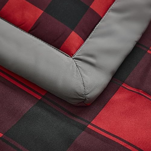 Miniatura 7 de Juego de ropa de cama de cuna gris de Navidad de 3 piezas, edredón acolchado a cuadros con sábana bajera y falda de cama, bonito diseño de muñeco de