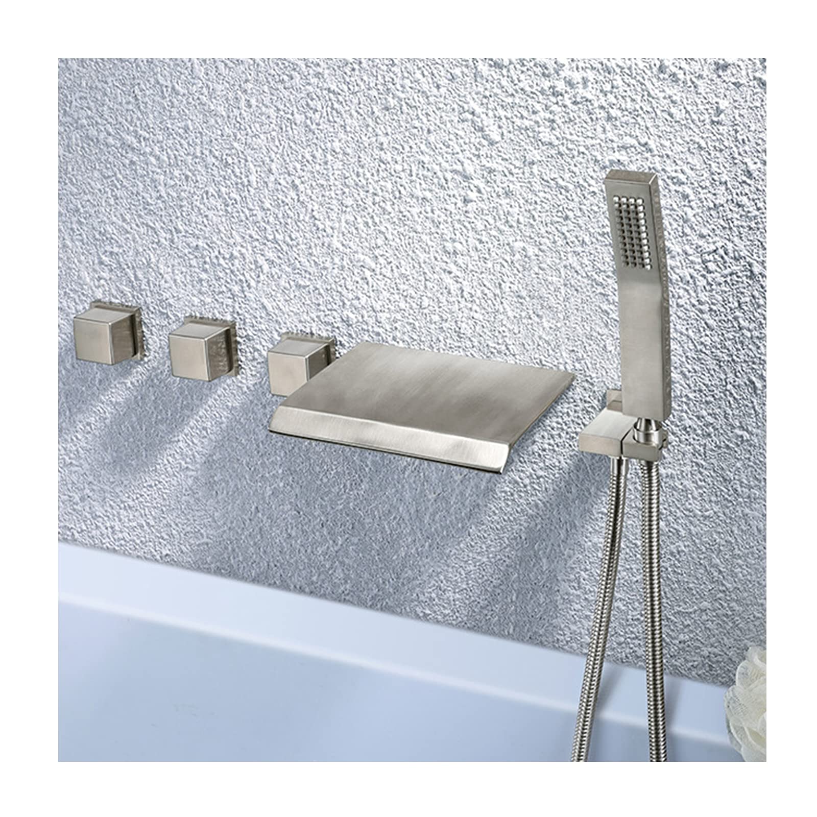 Bateria wannowa Wodospad Bateria wannowa 3 uchwyty Bateria wannowa z główką prysznicową Bateria wannowa Mosiężna bateria prysznicowa Ścienne krany wannowe Szczotkowana bateria do napełniania wanny
