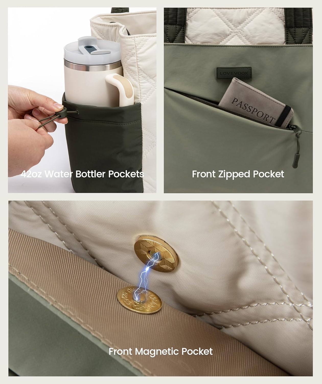 LOVEVOOK Tote Bag for Women, puffer tote bag for Work Travel Nurse, Lightweight quilted Bags with Compartments - Image 5