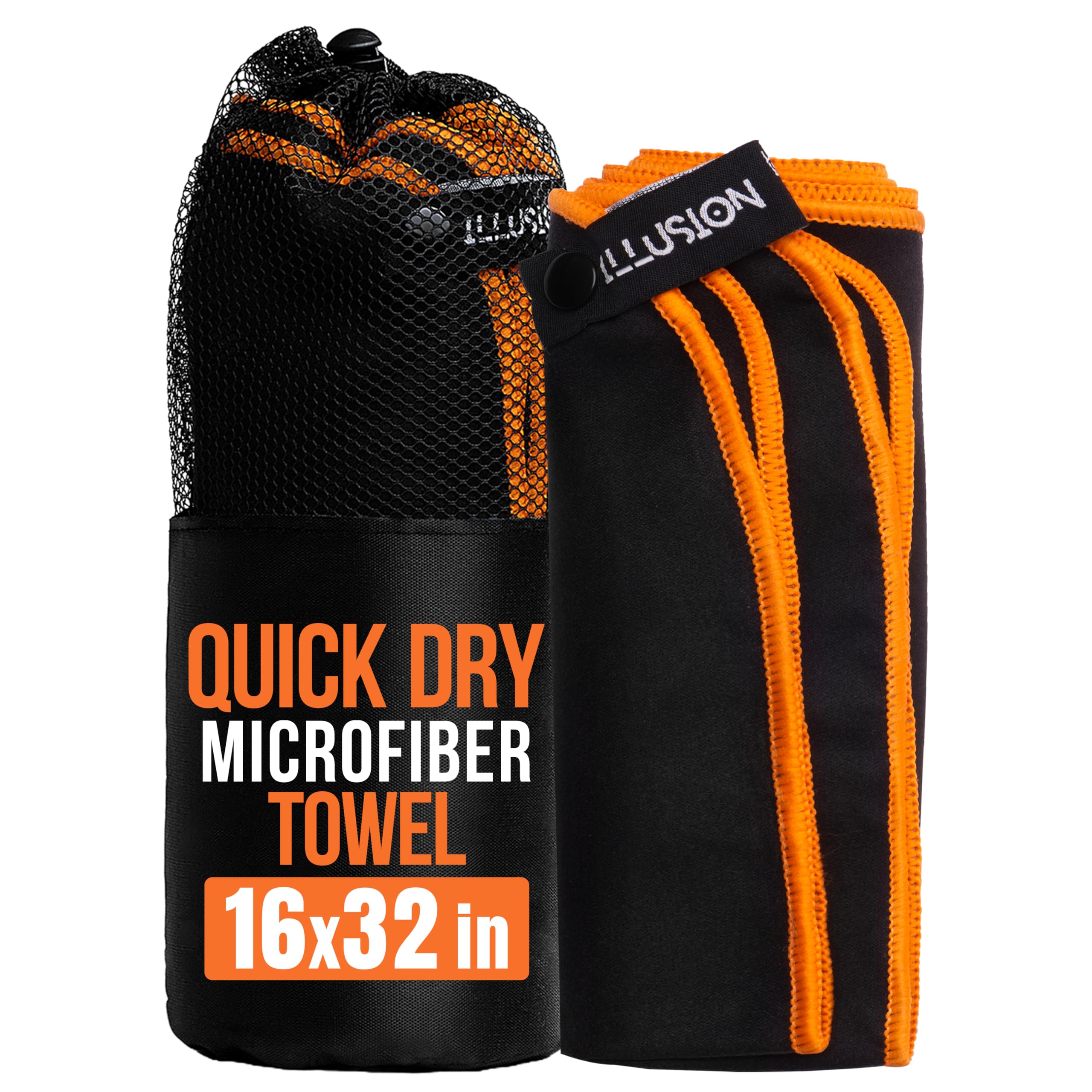 illusion Small Microfibre Towel Sports Towel, Lightweight Quick Dry Towel, 40x80cm, Gym Towel Mens, Sweat Towel, Exercise, Fitness, Workout Towel (Black - Orange, Pack of 1)-image-28