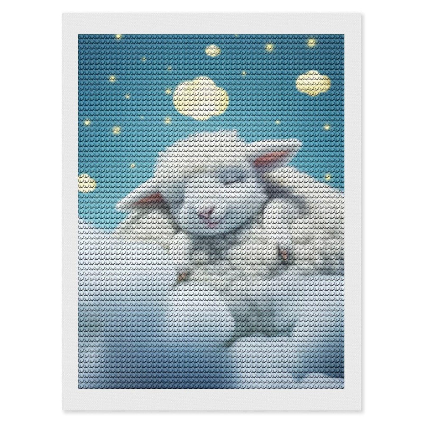 Junmoney Sleeping Lamb on Clouds Diamond Art Kit 12"x16", for Beginners, Vintage Style Decor, Good for Quiet Evenings, Festive Craft Gift
