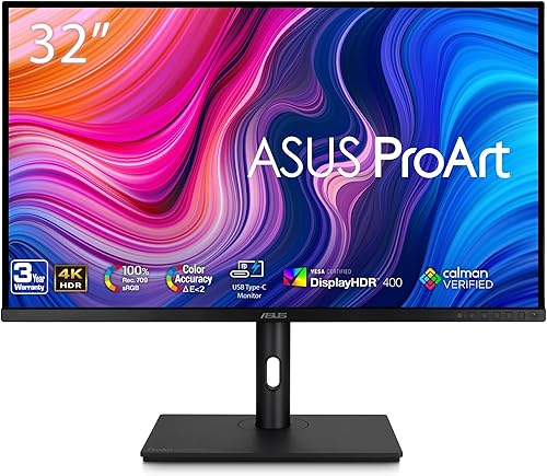 ASUS ProArt Display - Monitor de computadora 4K HDR de 32 pulgadas (PA329CV) - IPS, 100% sRGBRec.709, E2, verificado Calman, entrega de energía