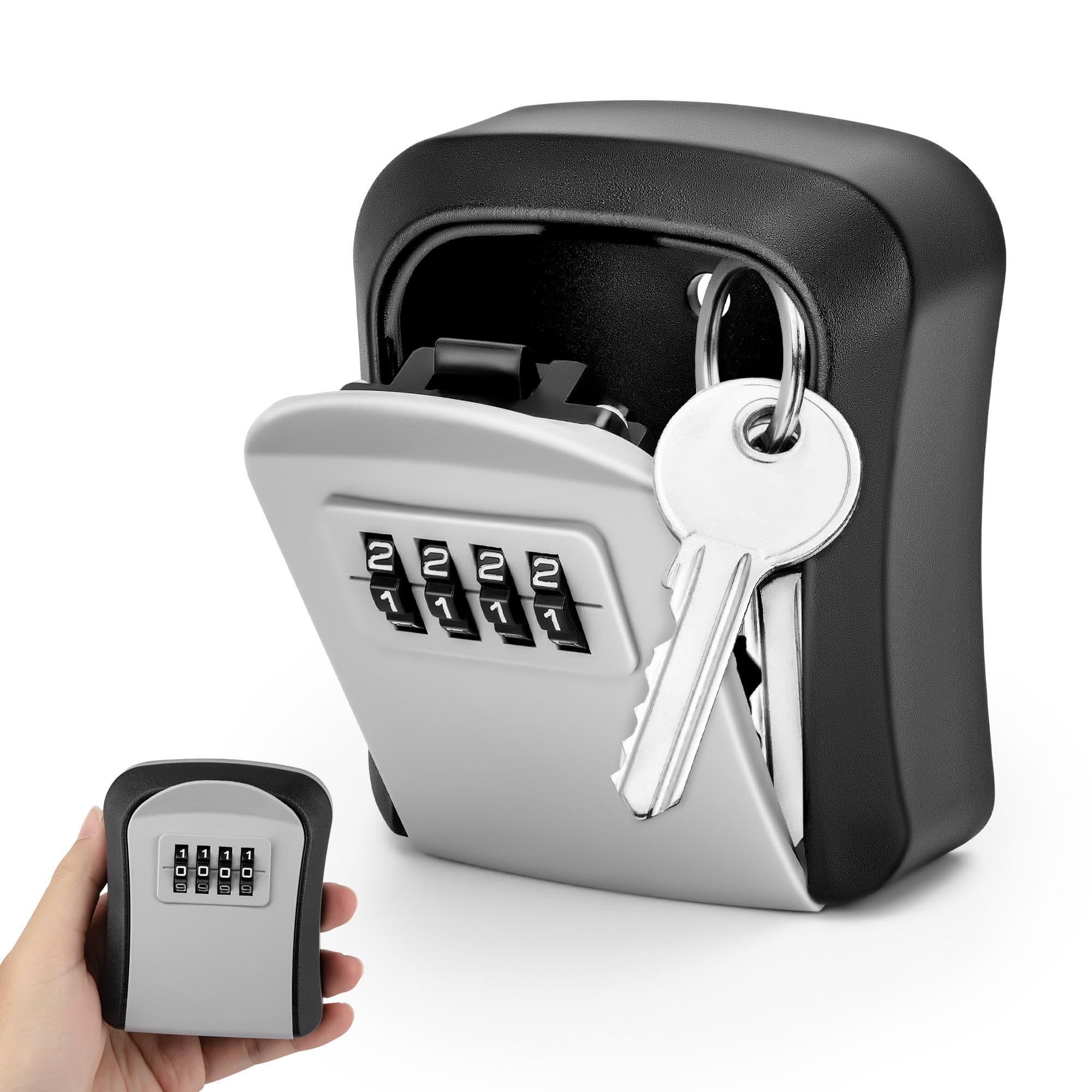 Milifox Safe Key Lock Box Wall Mounted, 4 Digits Combination Security Organizer Lockbox for Storage Spare Keys, Waterproof Portable Small for Outdoor Indoor Home Office Garage Garden