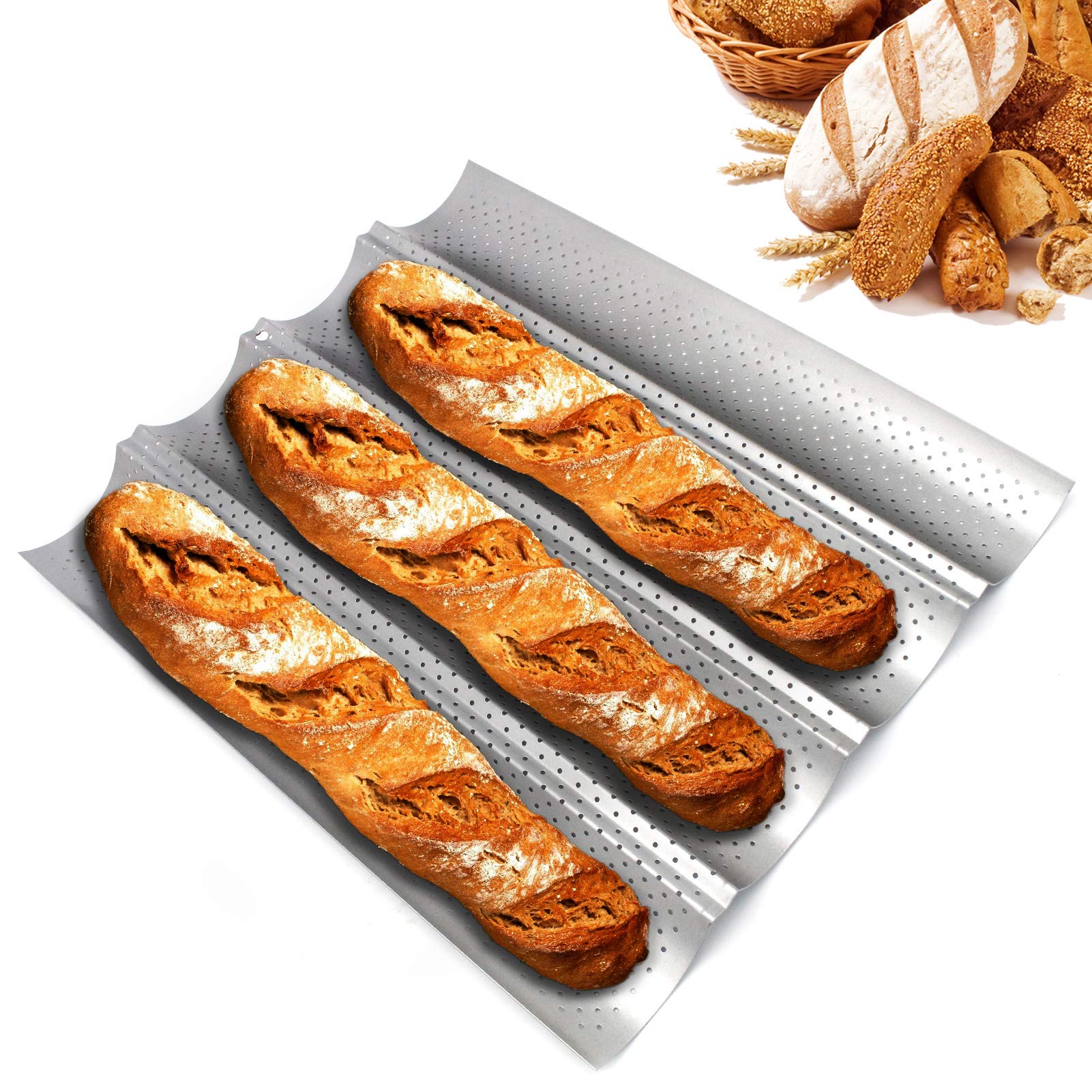 2 Moules à Baguette Acier Inox 38x25cm - Plaque Perforée 3 Pains | Cuisson Pain Français