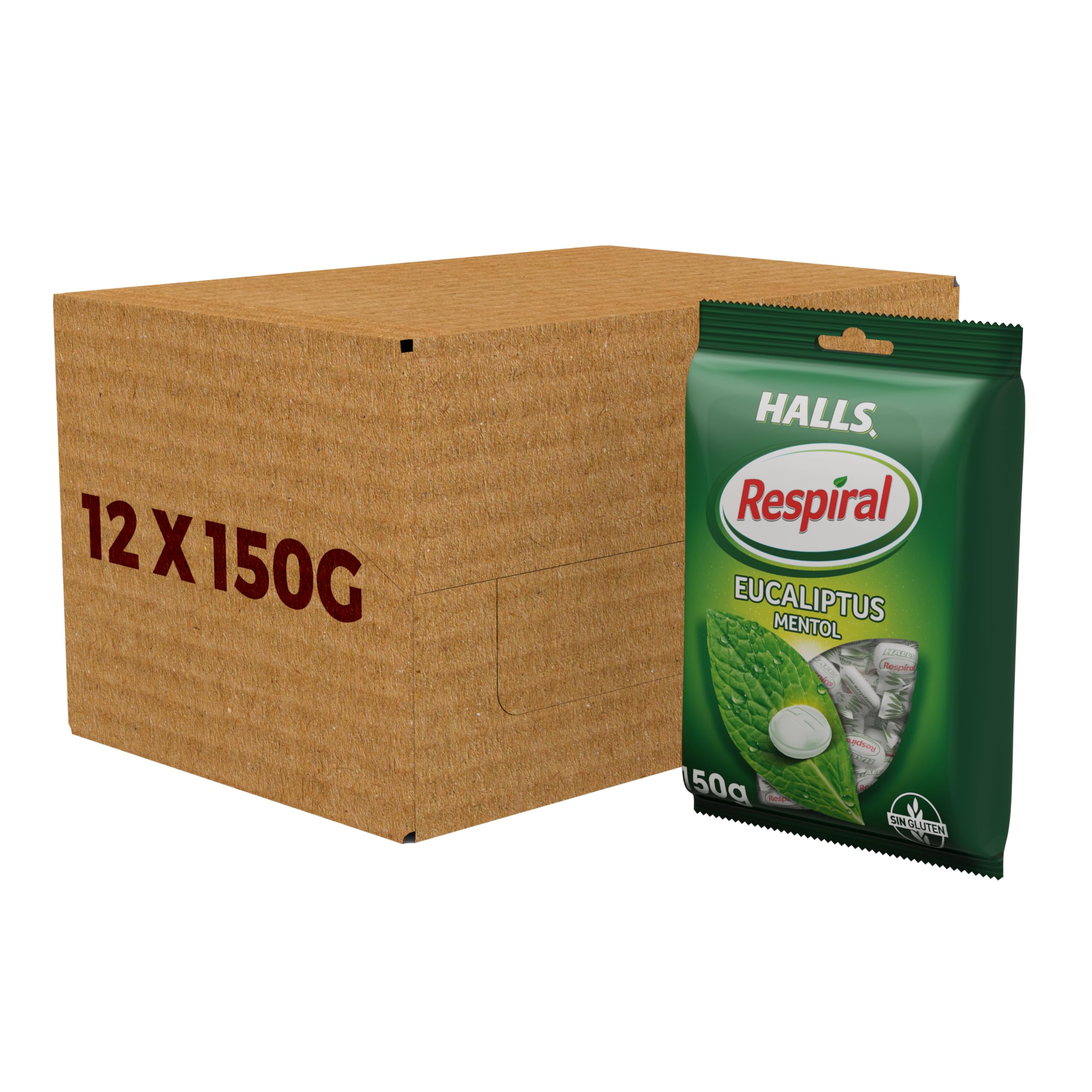 Halls Respiral Caramelos Sabor Eucalipto y Mentol, Pack de 12 Bolsas de 150 g