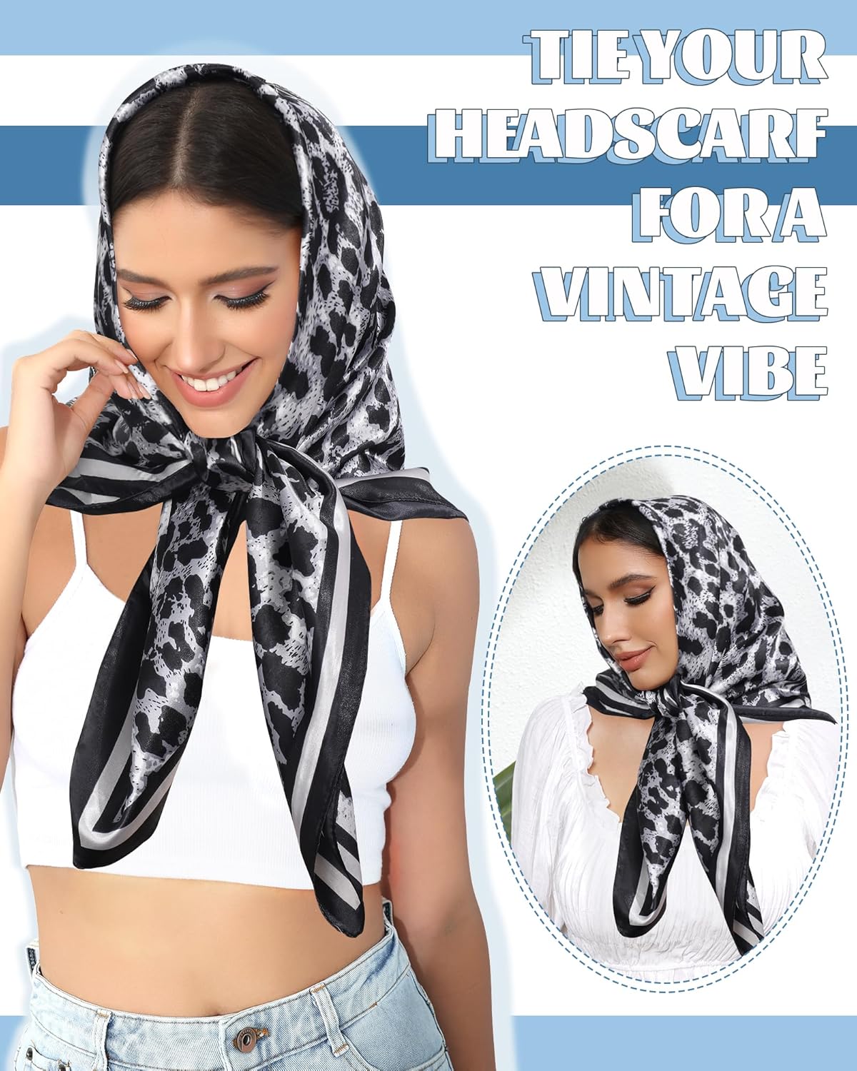 AWAYTR 35” Large Square Satin Head Scarf - 3Pcs Satin Hair Scarves Silk Bandana Scarf Headscarf Silk Feeling Scarf for Women - Image 6