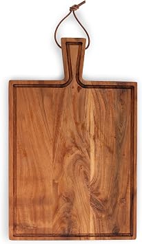 PICNIC TIME Tagliere Rectangular Charcuterie Board with Leather Loop, Acacia Wooden Cutting Board with Handle and Juice Groove, All-Purpose Serving Platter, Decorative Serving Plank, (Acacia Wood)