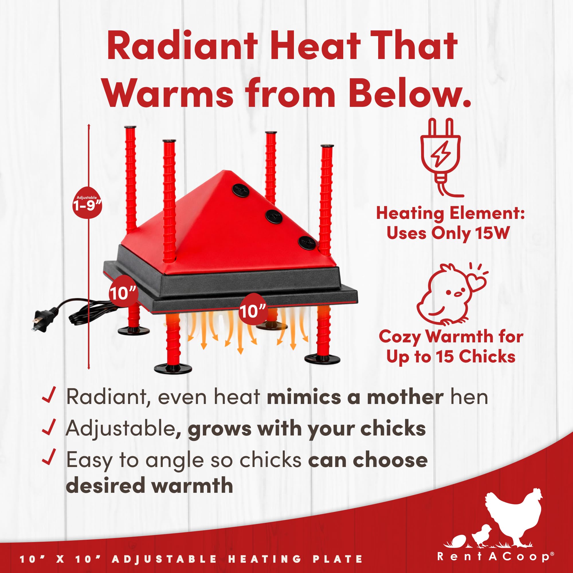 RentACoop 10x10 Adjustable Heating Plate with Foldable Anti-Roost Cone product thumbnail 3