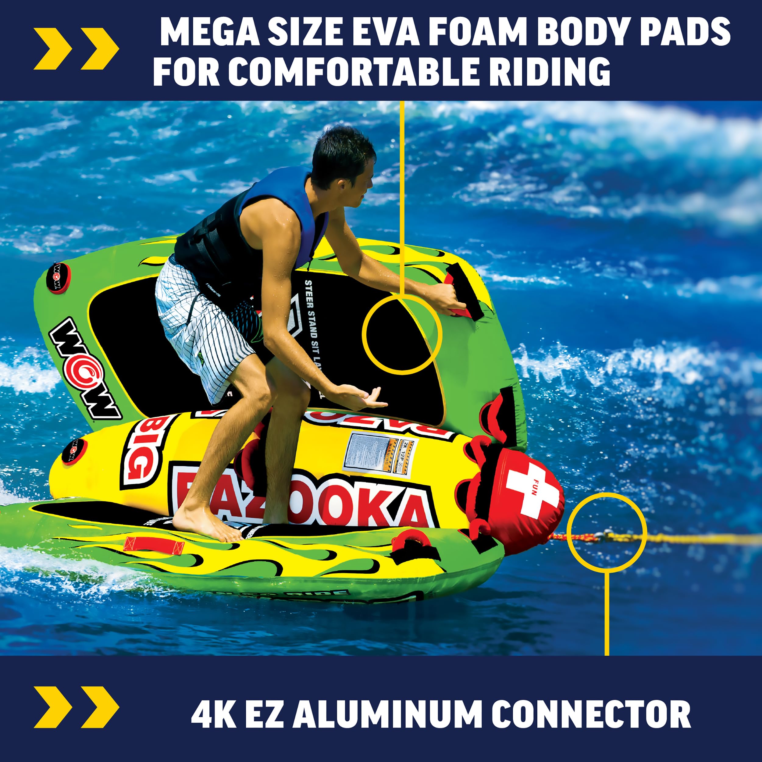 Wow Sports Big Bazooka - Tubo rimorchiabile per imbarcazioni da 1, 2, 3 o 4 persone