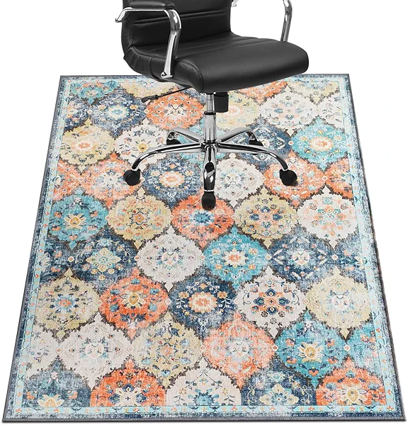 Chair Mat for Hardwood Floor,48"*36" Office Floor Mat Rolling Under Desk Mat, Computer Chair Rug,Anti-Slip Floor Protector for Low-Pile Carpet Home Office,Orange Blue