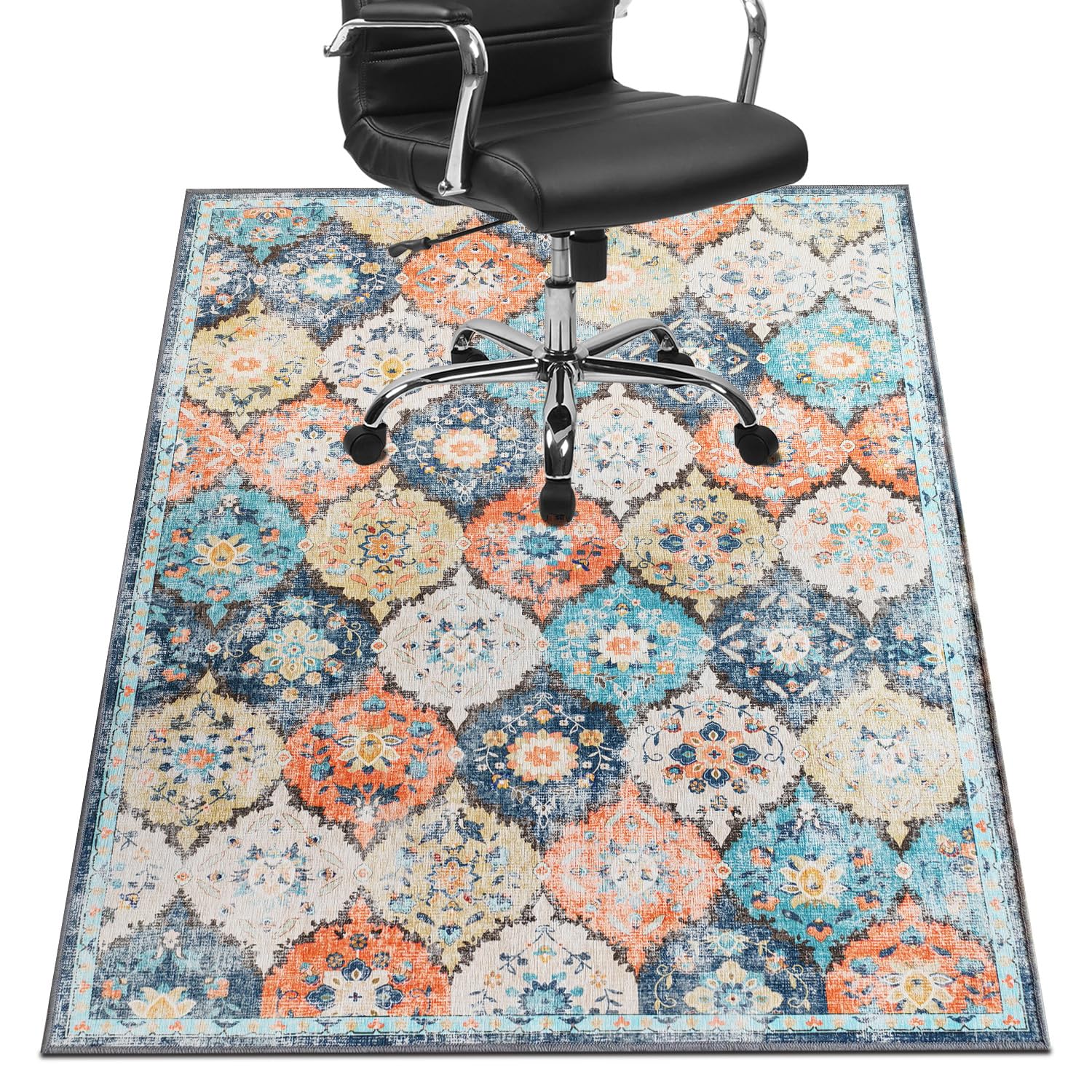 Chair Mat for Hardwood Floor,48"*36" Office Floor Mat Rolling Under Desk Mat, Computer Chair Rug,Anti-Slip Floor Protector for Low-Pile Carpet Home Office,Orange Blue