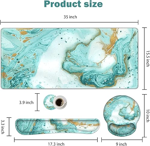Miniatura 7 de ARTSO Juego de alfombrillas de mouse grandes, soporte ergonómico para la muñeca del teclado, almohadilla de escritorio de gel de espuma Mármol