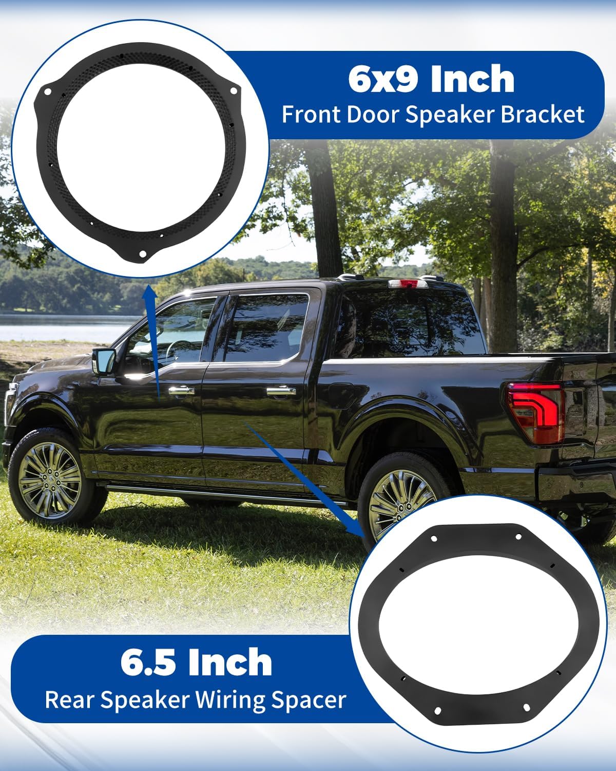 6x9 Front Door Speaker Adapter Mount Bracket & 6.5" Rear Speaker Spacer Wire Harness Kit Fit for Ford F150 2015-2024 F250 F350 F450 F550 2017-2024