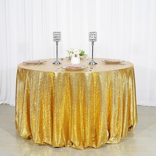 Miniatura 3 de Eternal Beauty Mantel redondo de lentejuelas de 120 pulgadas, grueso, no transparente, mantel dorado para boda, fiesta de cumpleaños