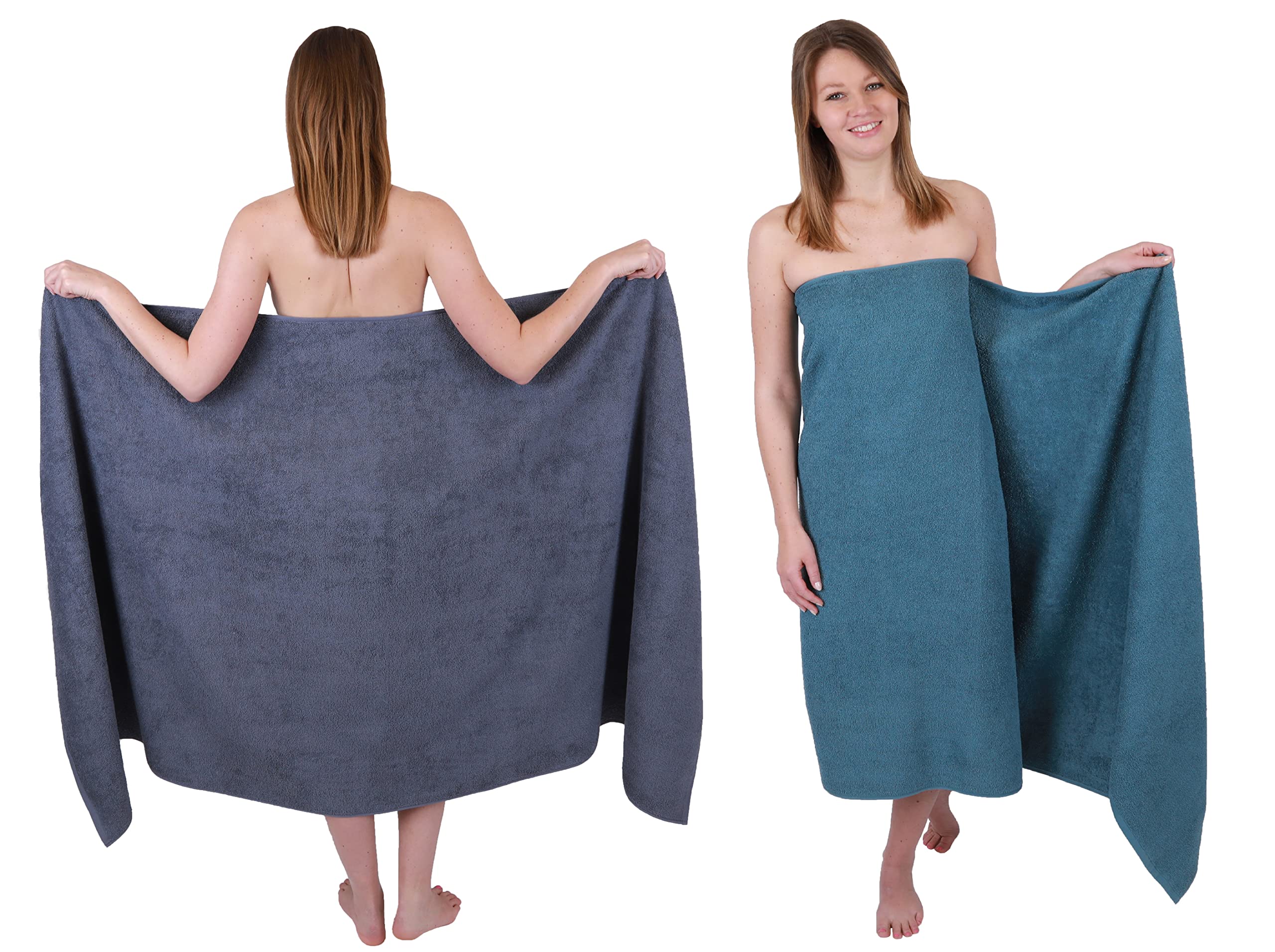 Betz Badetuch 2 Stück XXL 100x200 cm 100% Baumwolle – Weiches Frottee Saunatuch & Strandtuch – Pflegeleicht & saugstark – Berlin Serie – Farbe dunkelgrau - taubenblau