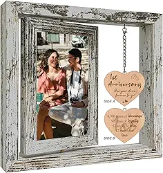 Porta-retrato giratório de aniversário de 1 ano para namorada, presente de aniversário de um ano para sua esposa, primeiro casamento, aniversário de casamento, porta-retrato para casal (dois