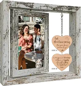 Porta-retrato giratório de aniversário de 1 ano para namorada, presente de aniversário de um ano para sua esposa, primeiro casamento, aniversário de casamento, porta-retrato para casal (dois