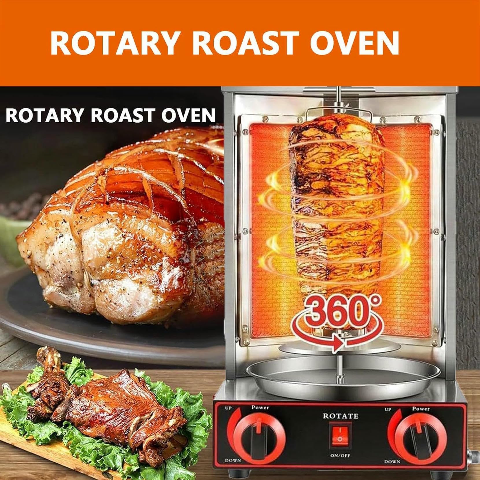 Maszyna Do Grilla Shawarma, Elektryczna Pionowa Maszyna Do Grilla Kebab,Maszyna Do Pieczenia Kurczaka Shawarma Z 2 Palnikami, Propan Pionowy Broiler Gyro Rotisserie Piec Doner Maszyna Do Grilla Kebab
