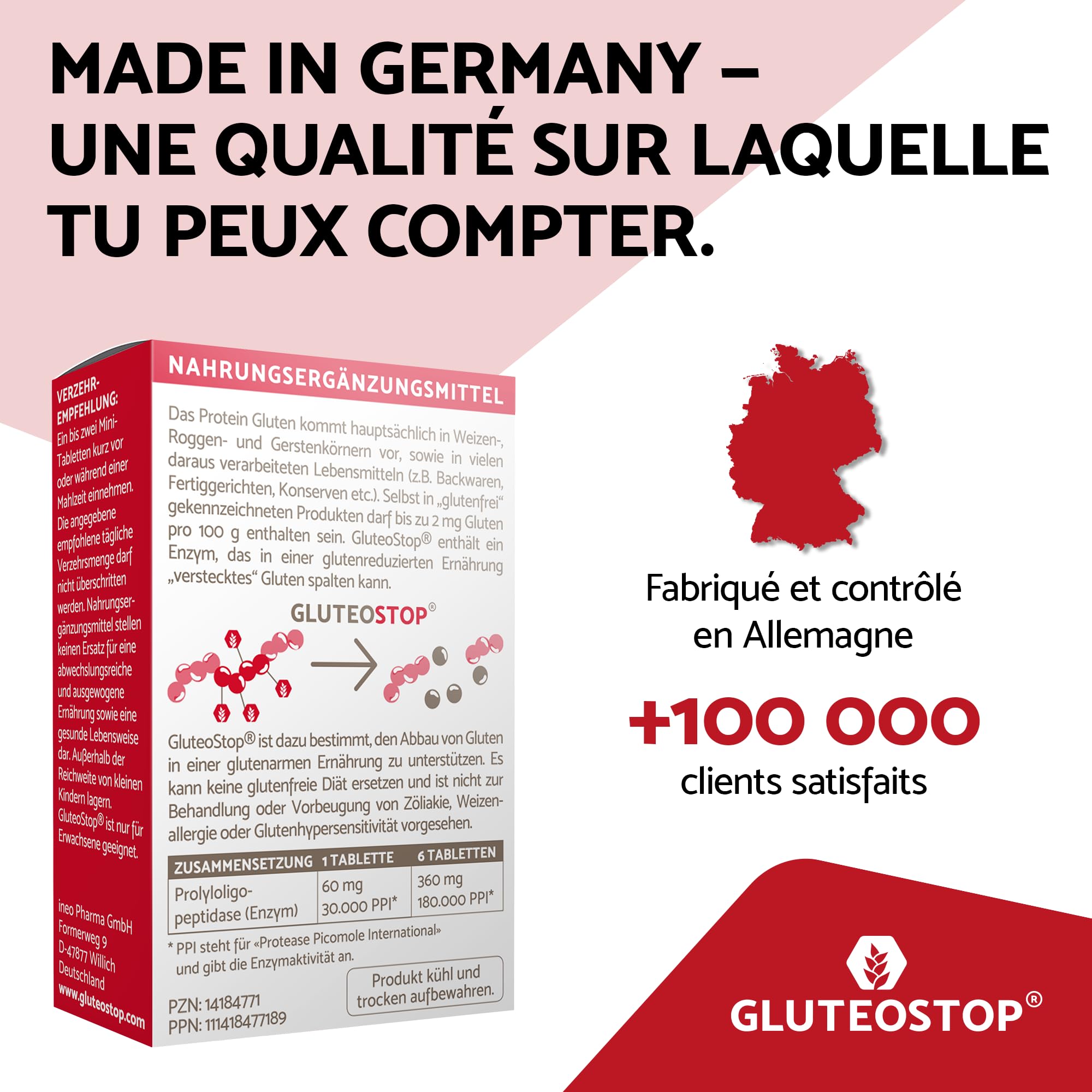 GluteoStop comprimés gluten enzyme 90 mini-comprimés aide décomposer sensibilité intolérance