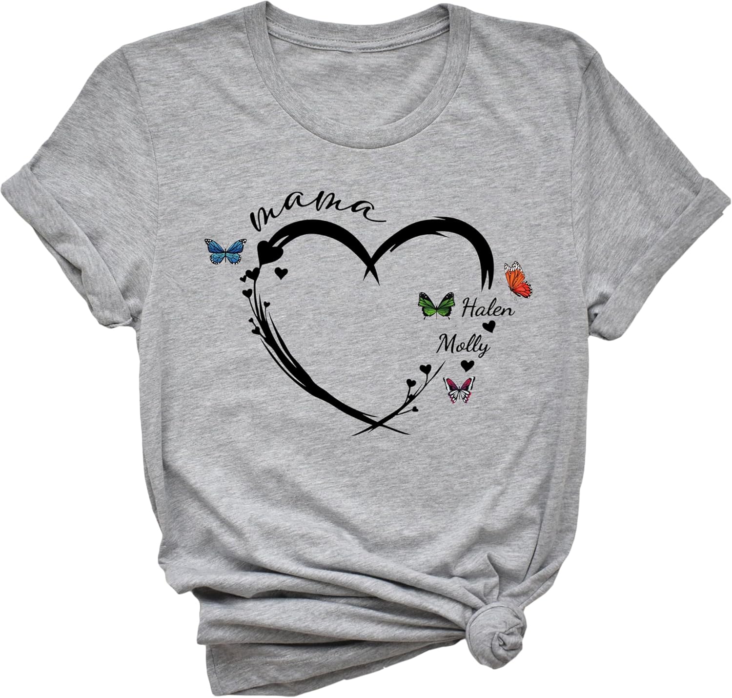 Personalized Floral Heart Mommy Shirt, Custom Mama Shirt, Mom with Kids Names, Gift for Mom, Mother Heart Flower Shirt, Mother's Day Gift - Image 6