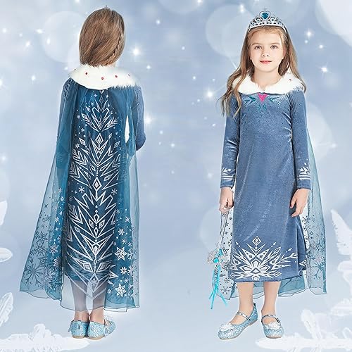 Miniatura 3 de Gridamea Disfraz de princesa Elsa para niñas, disfraz de princesa Anna para niños con corona y varita para fiestas, cosplay, bodas