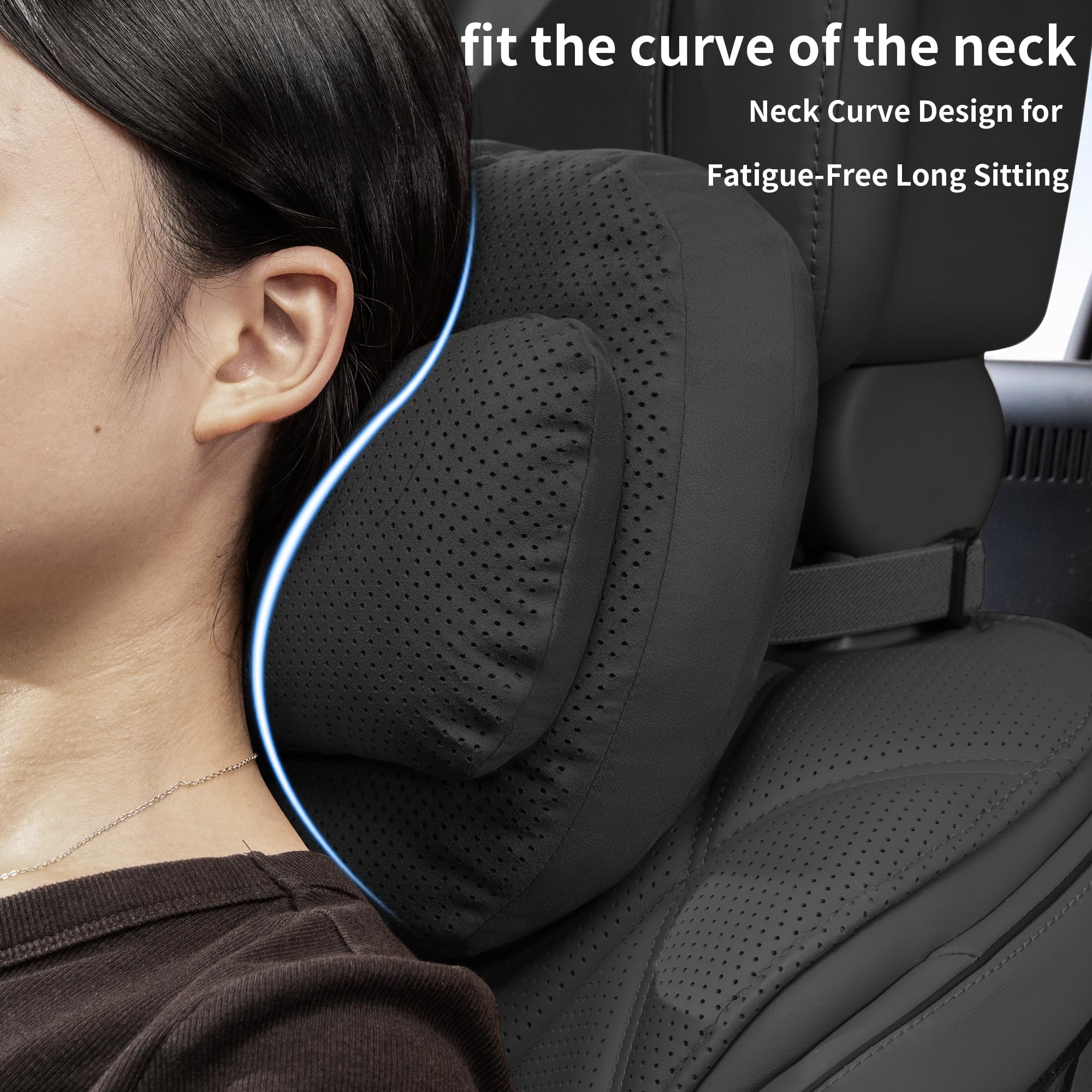 Nackenkissen Auto, Weichheit Kopfstütze Kissen für Auto, Set mit Doppellagigem Design mit Memory Foam und Biologischer Baumwolle für Autos, LKWs und SUVs (Schwarz)